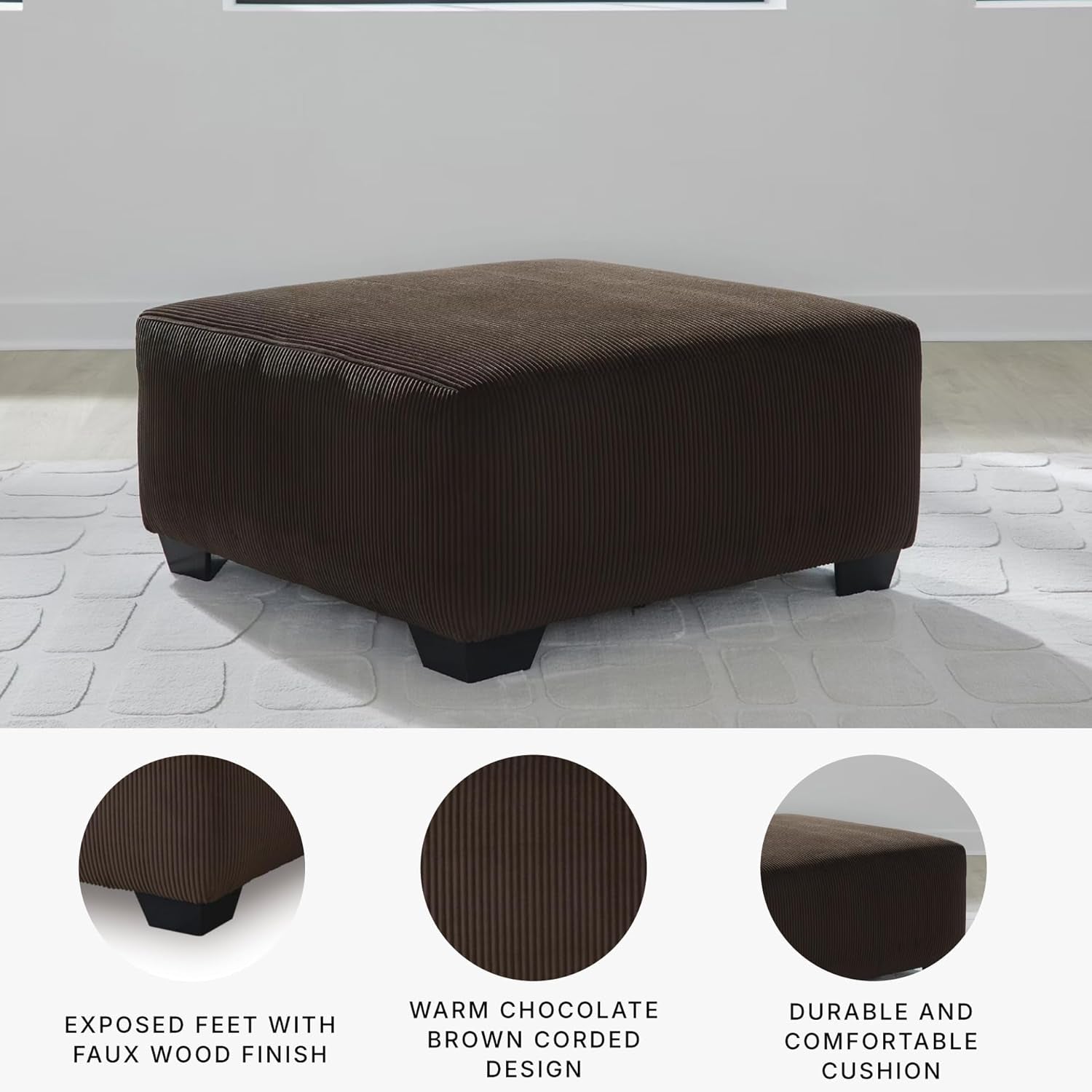 Dark Brown Textured Stripe Oversized Ottoman