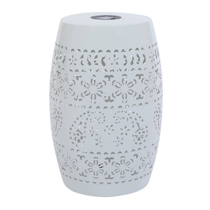 Outdoor Side Table with Built-in Solar Battery - White