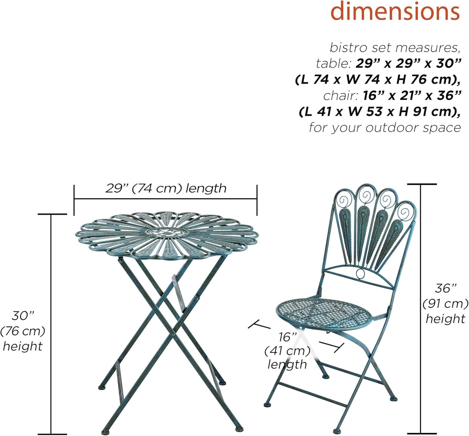 3 Piece Peacock Blue Bistro Set