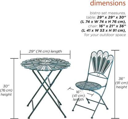 3 Piece Peacock Blue Bistro Set