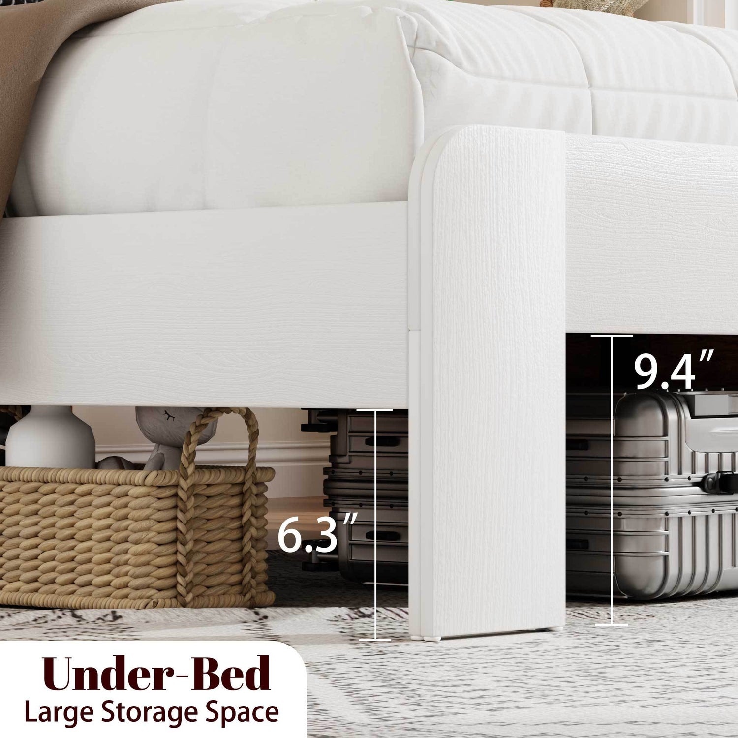 Wood Platform Bed Frame in White - King
