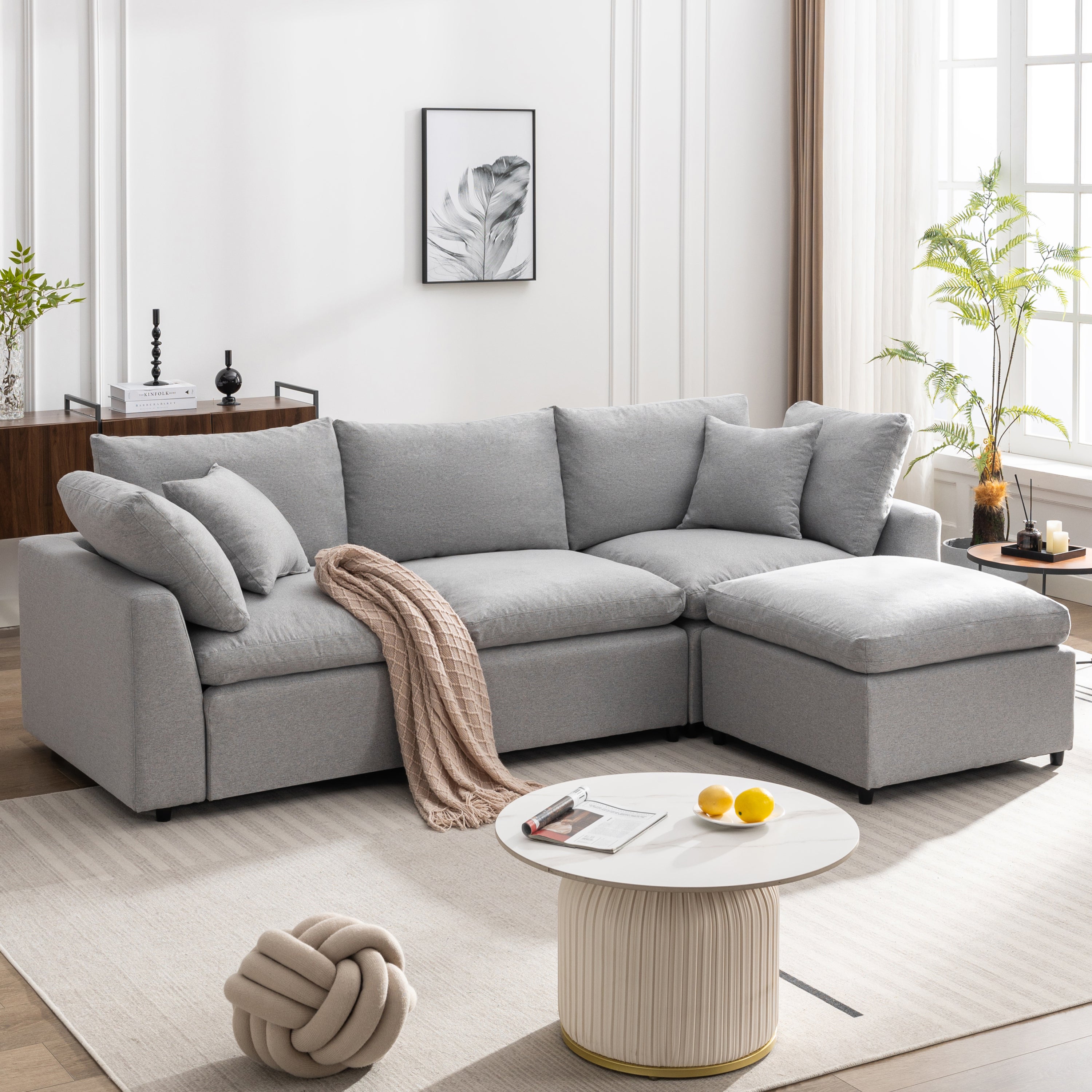 Down Filled Sectional Sofa in Grey