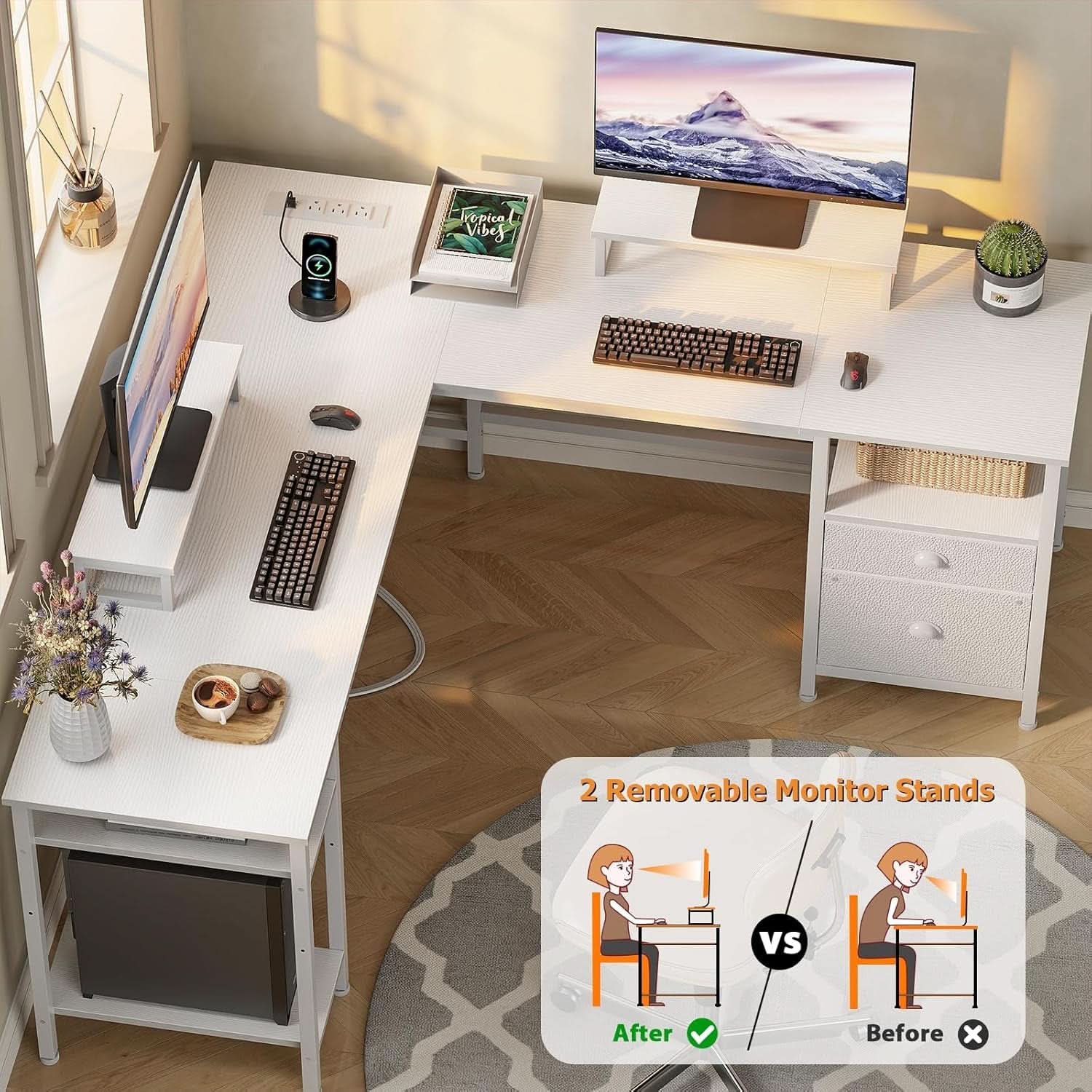 White 59" Corner Workstation with Power Outlets