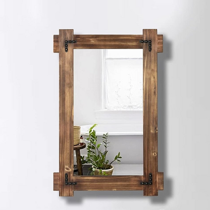 20x30 Rustic Wood Mirror For Bath With Black Metal Accents