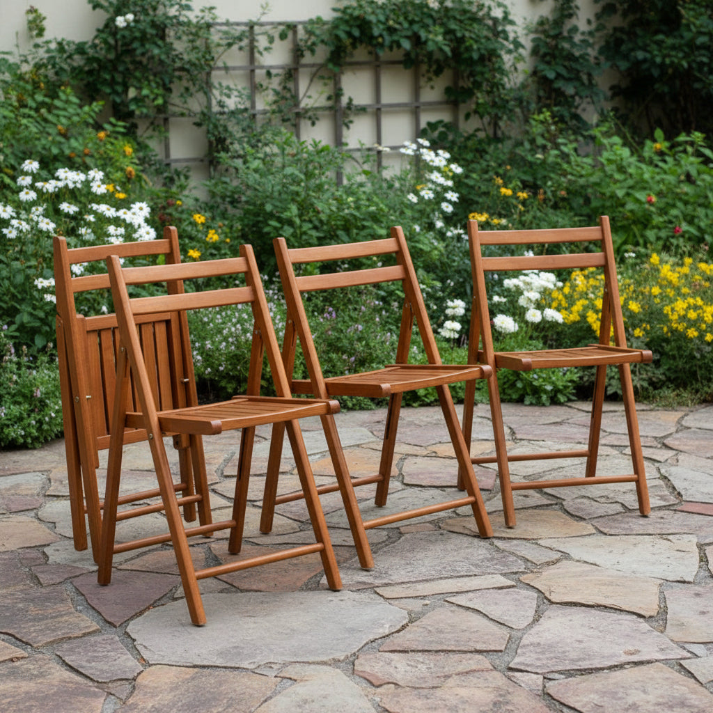 Set of 4 Teak Indoor/Outdoor Folding Chairs