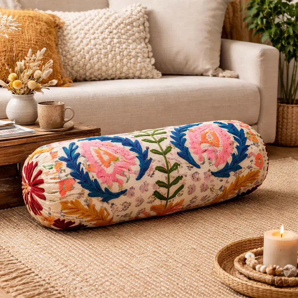 Kantha Gudari Bolster Pillow | 21x8"