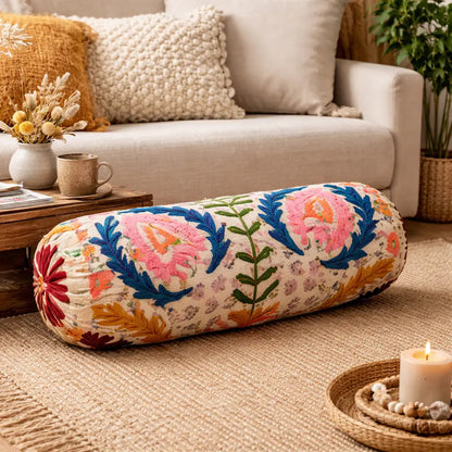 Kantha Gudari Bolster Pillow | 21x8"