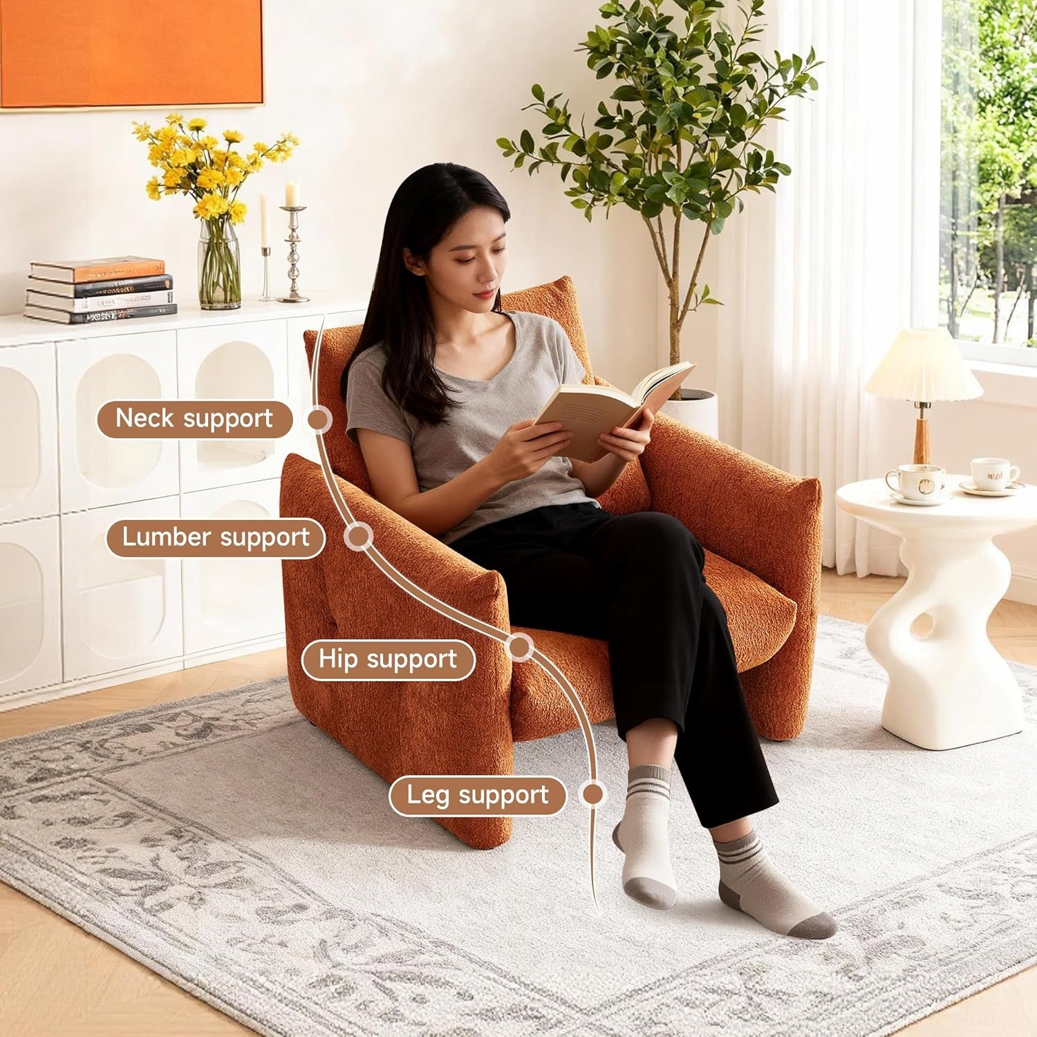Sherpa Upholstered Arm Chair in Burnt Orange