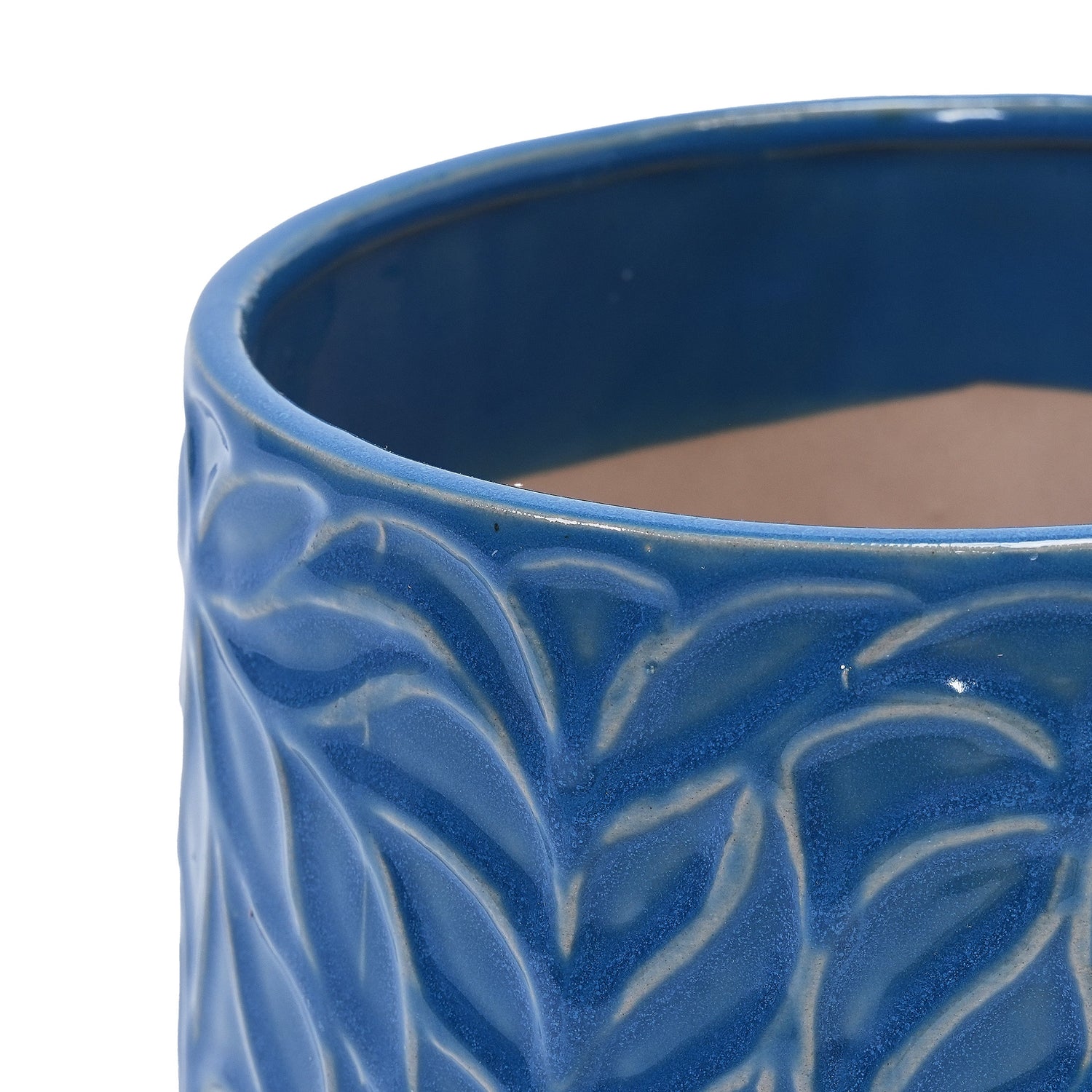 Set of 2 Embossed Ceramic Flowerpots - Blue