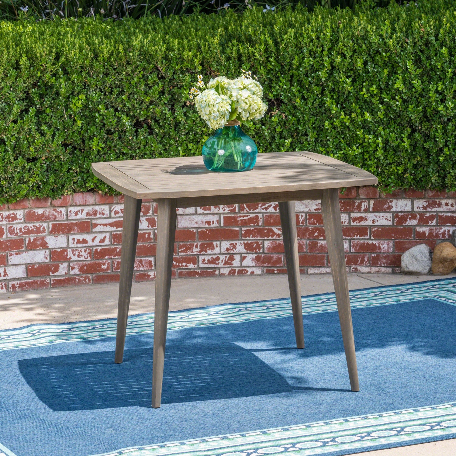 Outdoor Square Acacia Wood Table in Gray Finish
