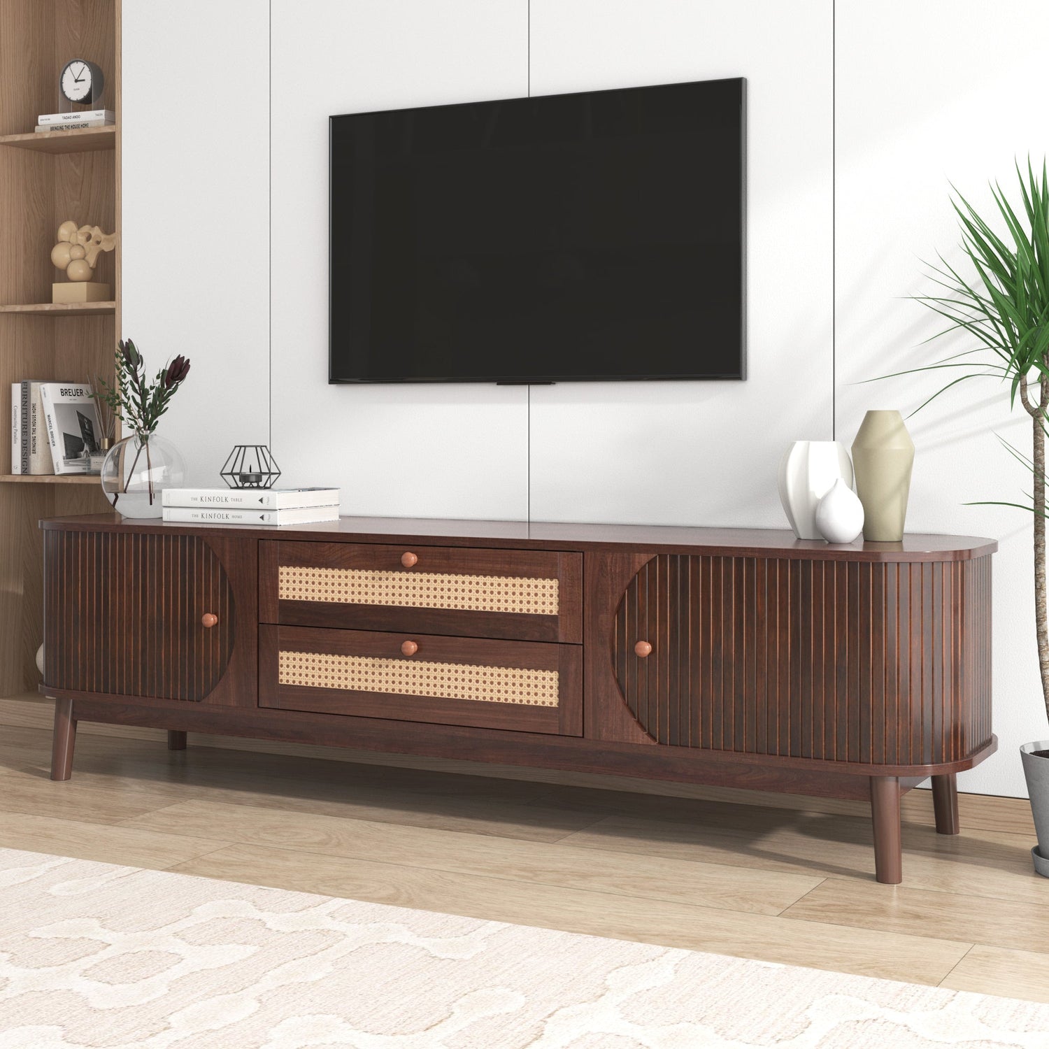 Modern Mid Century Rattan TV Stand