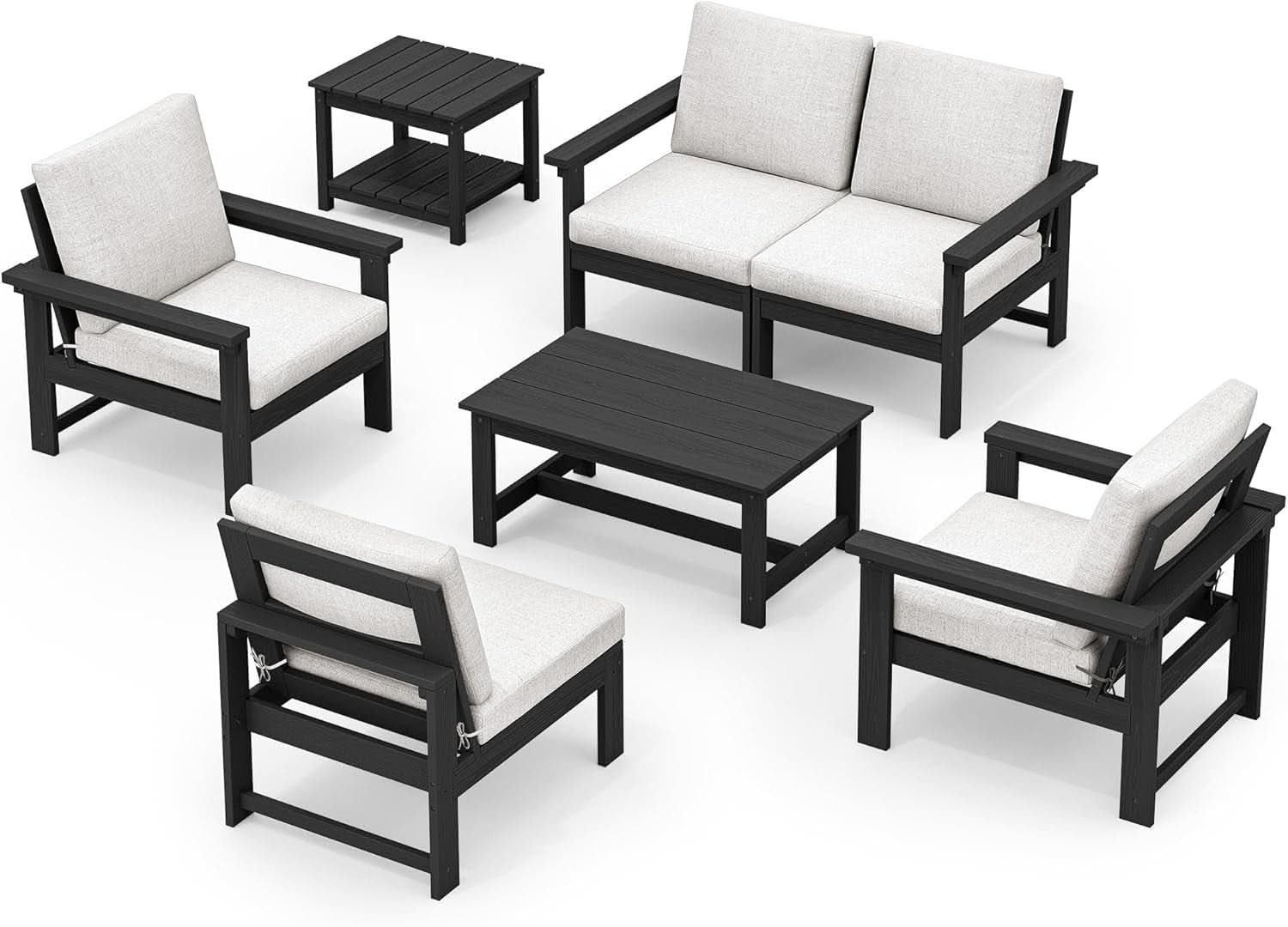 HDPE 7 Piece Outdoor Patio Furniture Set - Black/White