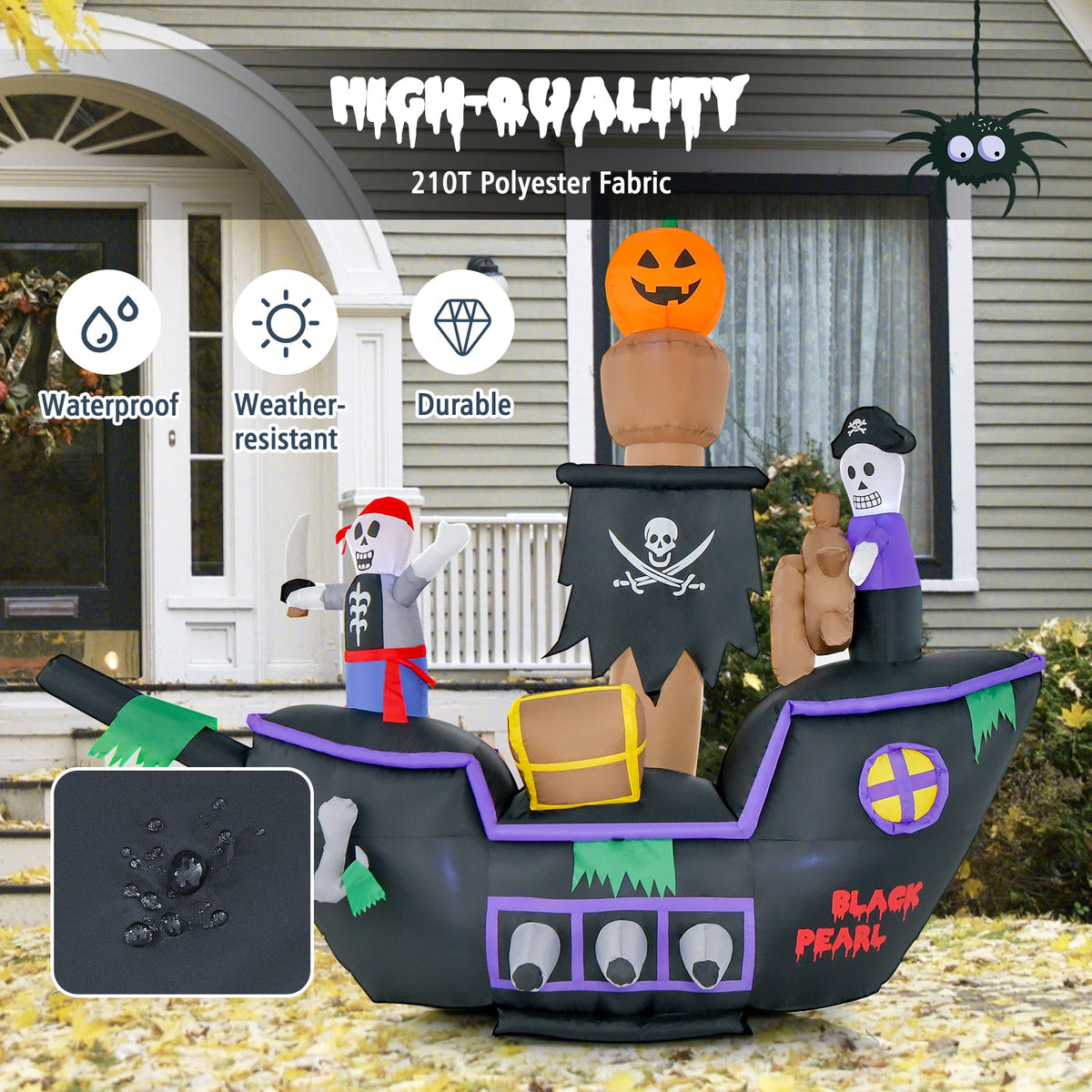 7 Ft Long Halloween Inflatable Pirate Ship with LED Lights