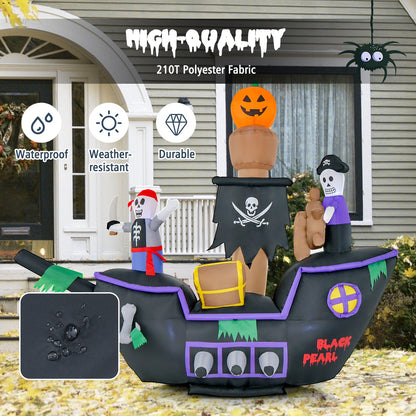 7 Ft Long Halloween Inflatable Pirate Ship with LED Lights