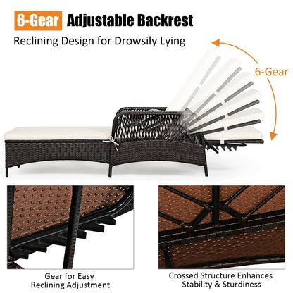 Outdoor Wicker Chaise Loung with Adjustable Backrest and Pillow