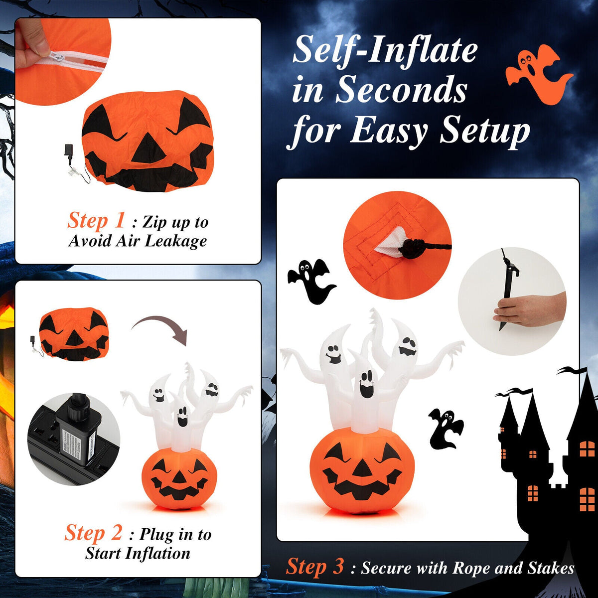 6 Ft Inflatable Halloween Ghosts with Pumpkin - Yard Decor