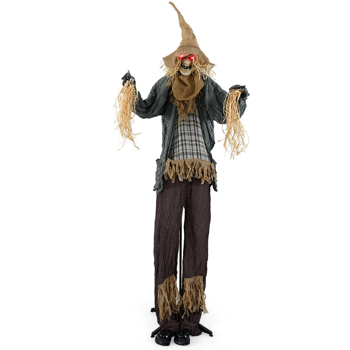 7 Ft Animated Standing Scarecrow with Light-up Eyes - Halloween Yard Decoration