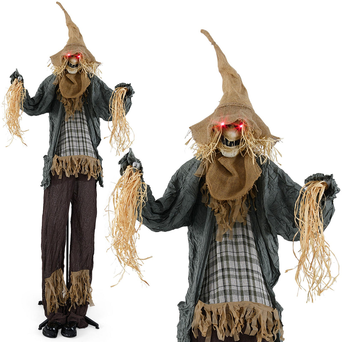 7 Ft Animated Standing Scarecrow with Light-up Eyes - Halloween Yard Decoration