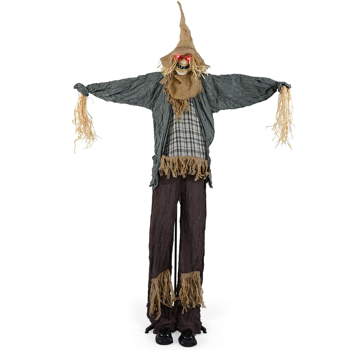 7 Ft Animated Standing Scarecrow with Light-up Eyes - Halloween Yard Decoration