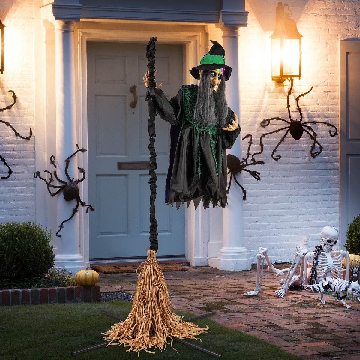 7 Ft Floating Witch w/ Broom Halloween Animatronic with LED Lights