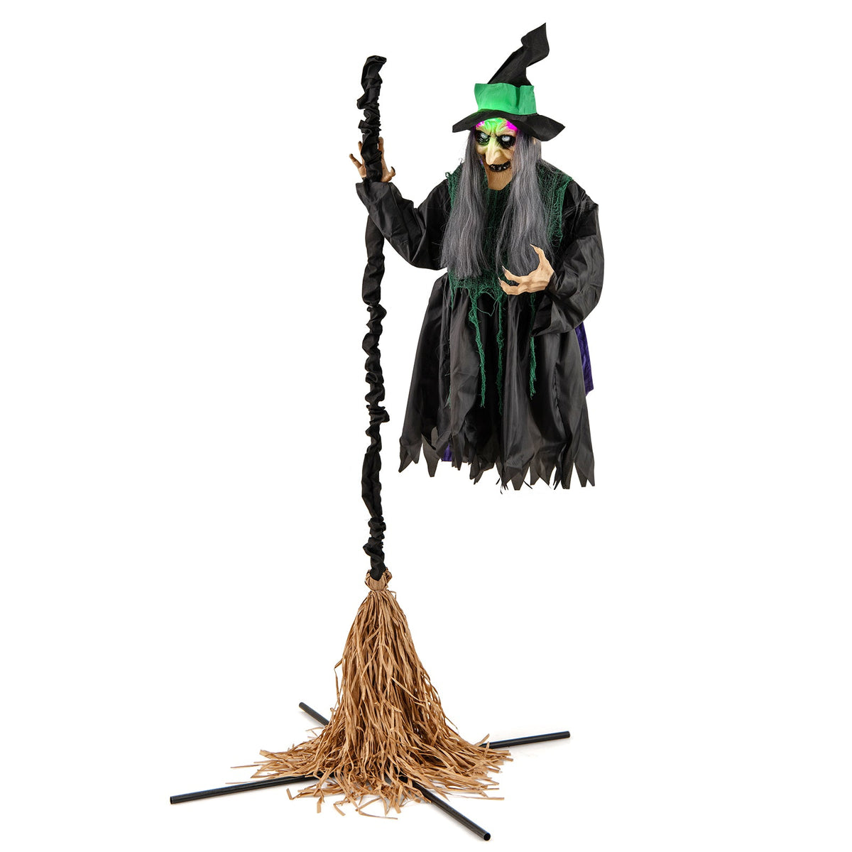 7 Ft Floating Witch w/ Broom Halloween Animatronic with LED Lights