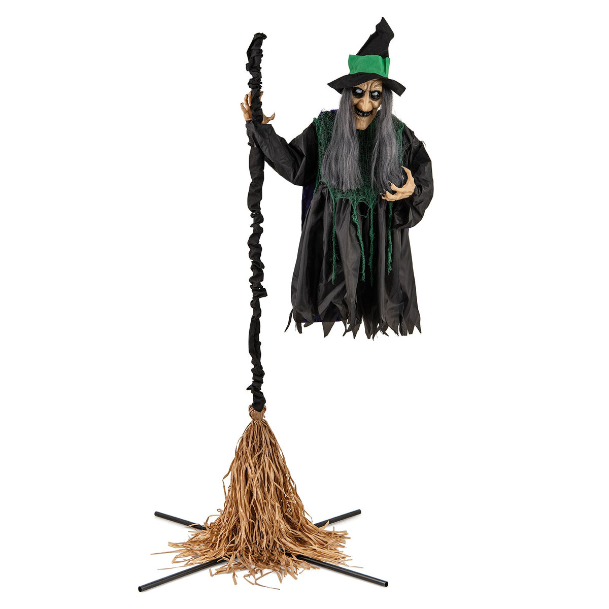 7 Ft Floating Witch w/ Broom Halloween Animatronic with LED Lights