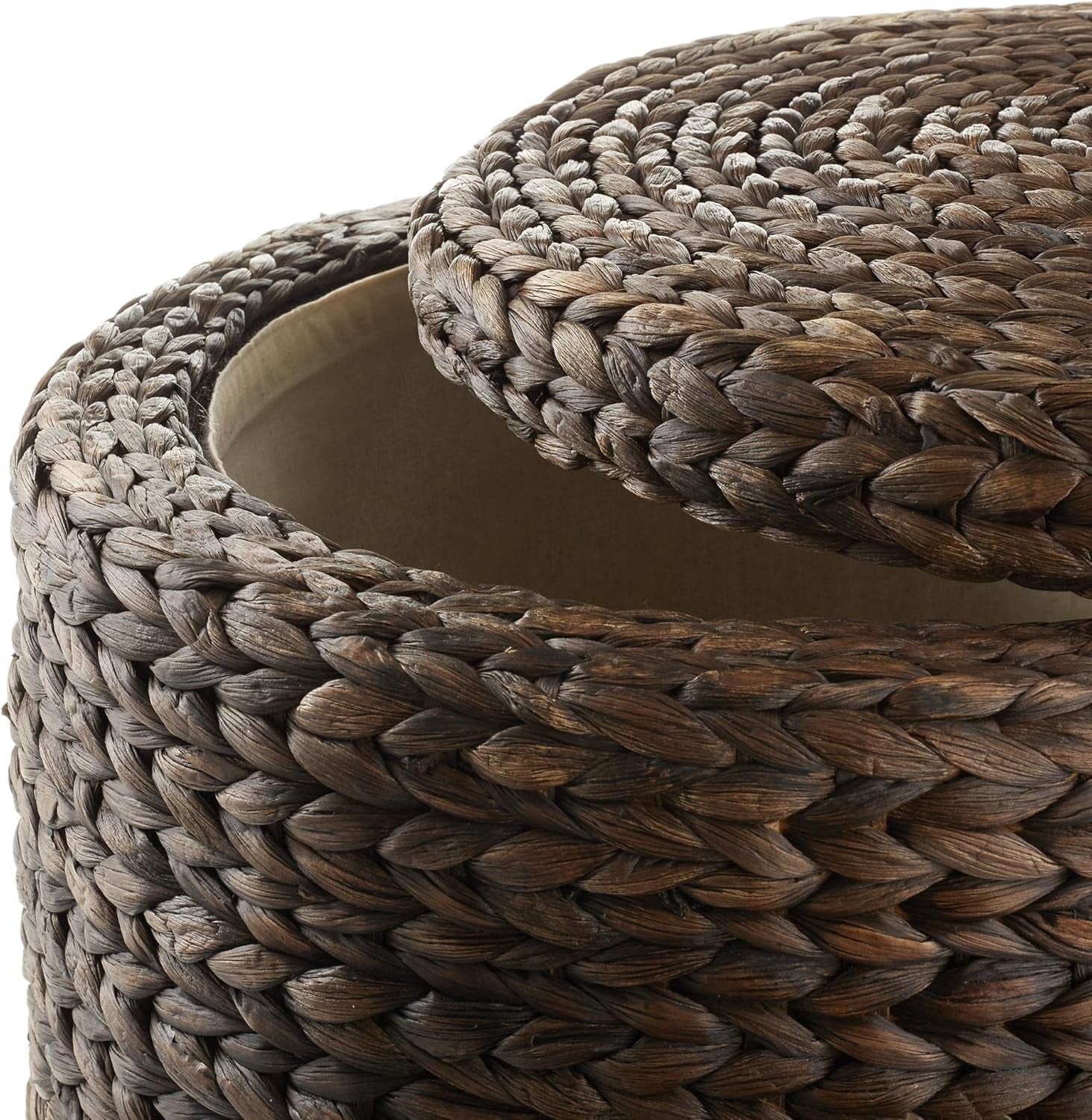 Handwoven Water Hyacinth Ottoman in Espresso