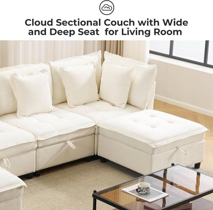 Oversized Modular Sectional Sofa w/Storage Ottoman - Cream