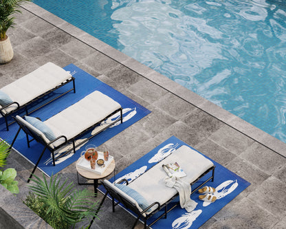 Four Lobster Blue &amp; White Outdoor Mat