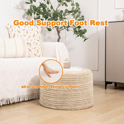 Ultra Plush Patterned Pouf/Ottoman in Tan
