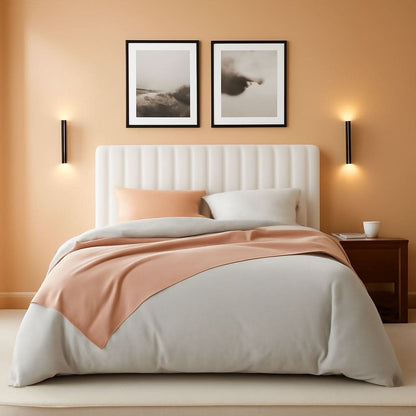 Full Size Bed Frame With Wingback Tufted Headboard in White Velvet