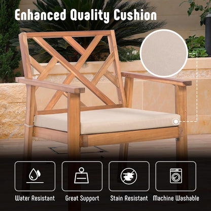 3 Piece Outdoor Acacia Wood Cushioned Chairs And Coffee Table Set