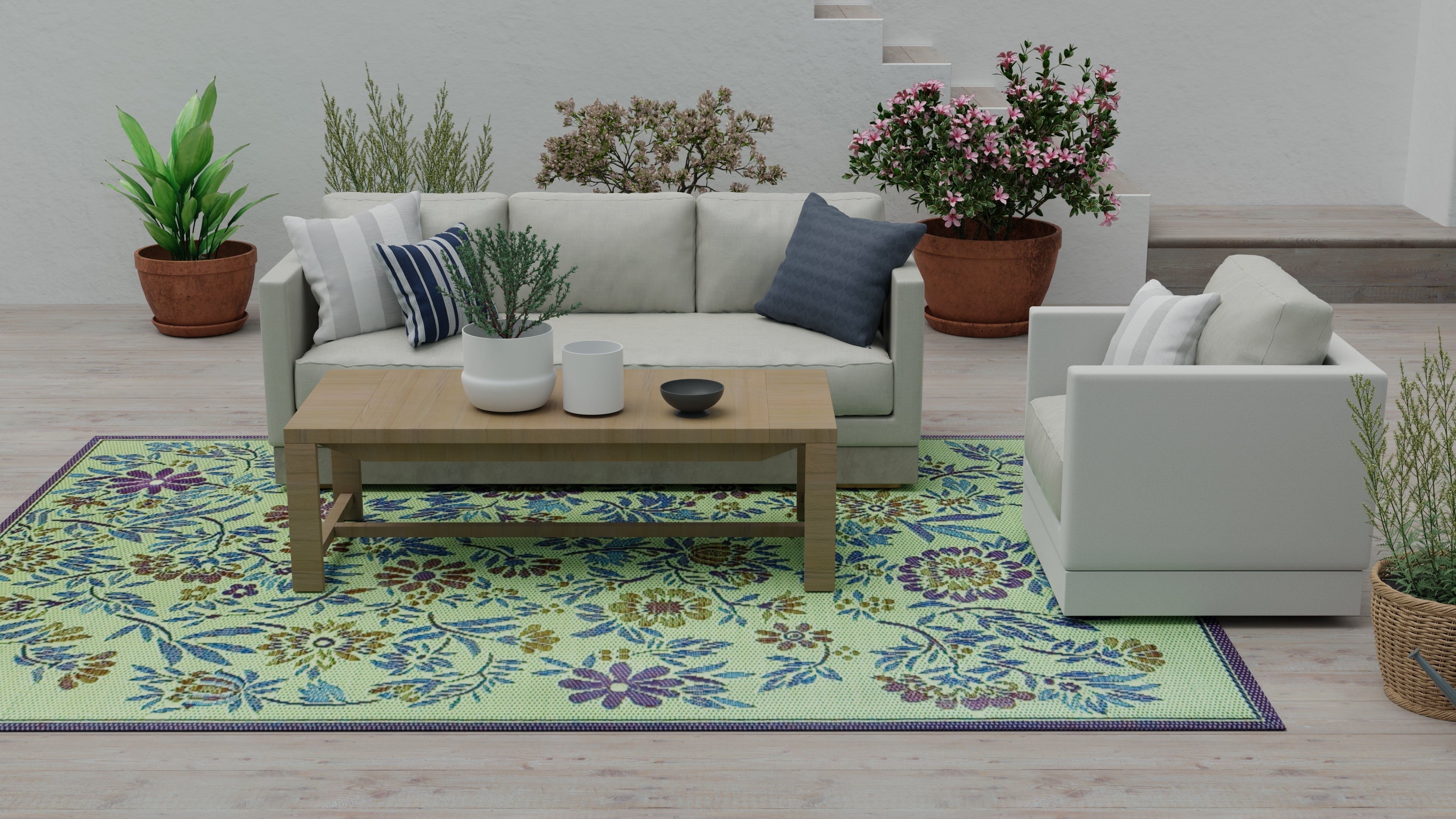 Wildflowers Green/Eggplant Reversible Outdoor Mat