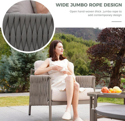 Modern 5 Piece Outdoor Sofa Set with Waterproof Cushions - Gray
