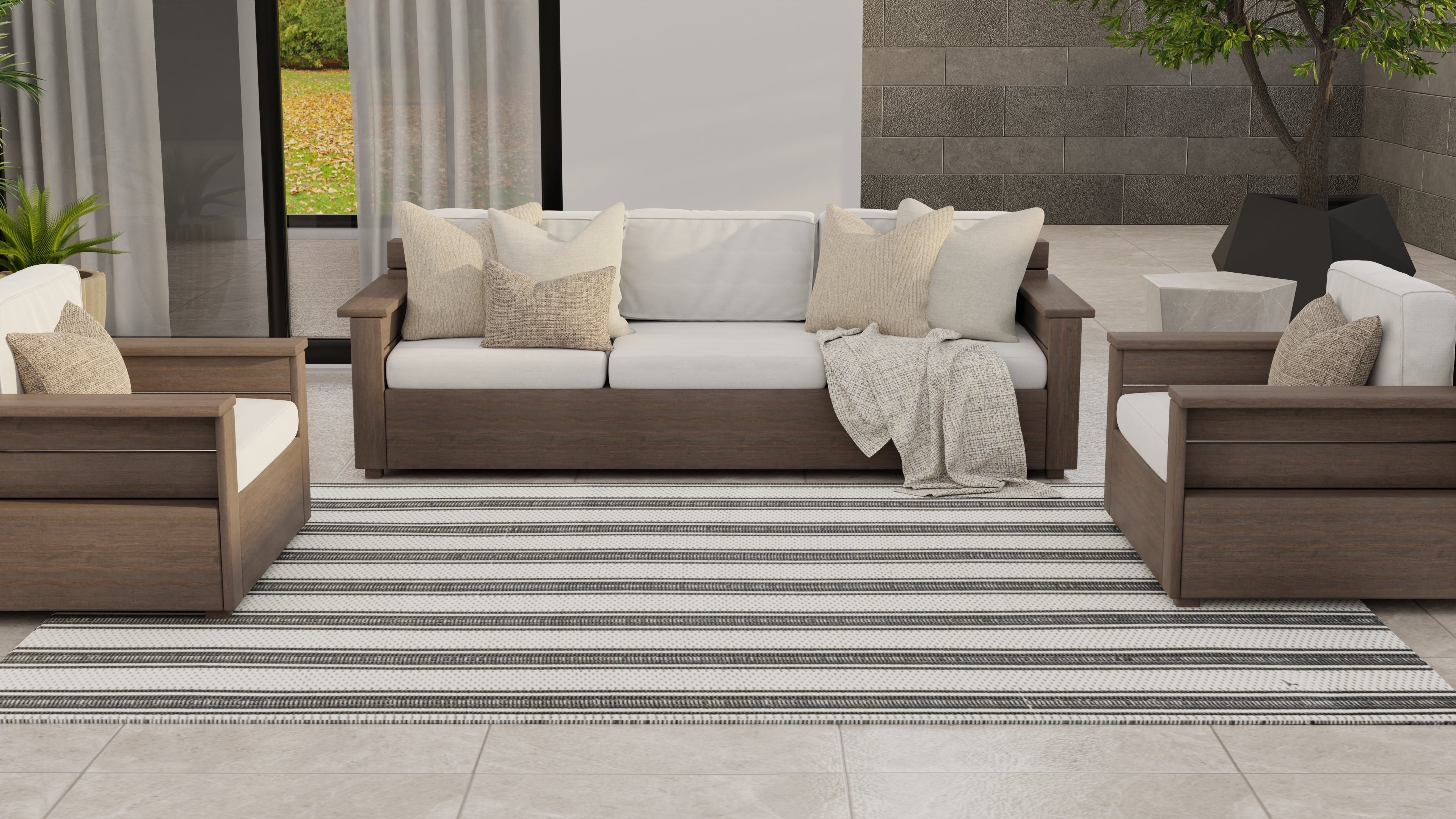 Vertical Stripe Black &amp; Grey Outdoor Mat