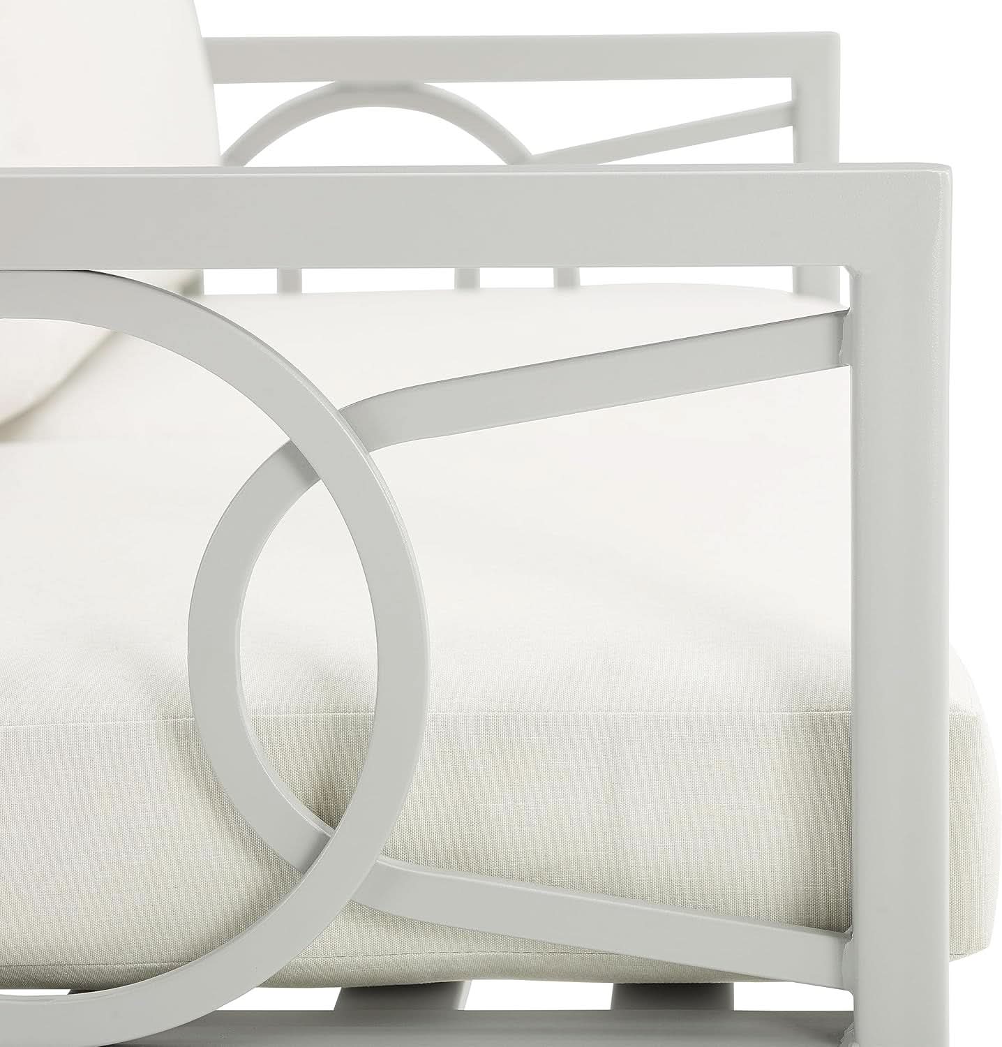 2 Piece Outdoor Gray Metal Loveseat and Coffee Table Set with Creme Cushions