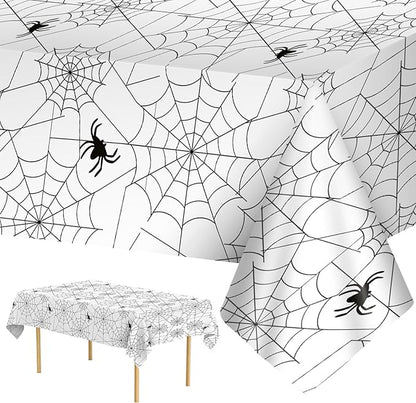 Set of 2 Disposable Halloween Spider Web Table Cloths - White, 108 x 54 Inch