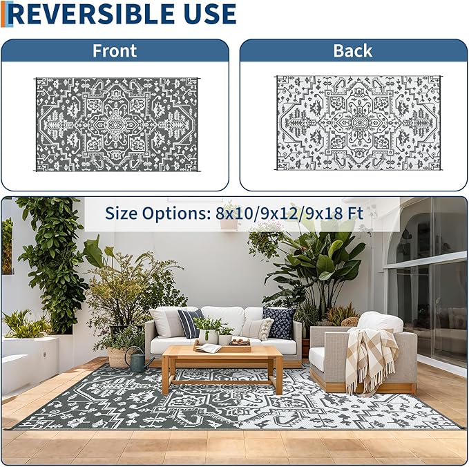 8x10 Reversible Outdoor Mat - Grey/White