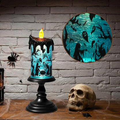 Battery Operated Spooky Spinning Tornado LED Candle -  Spooky Blue