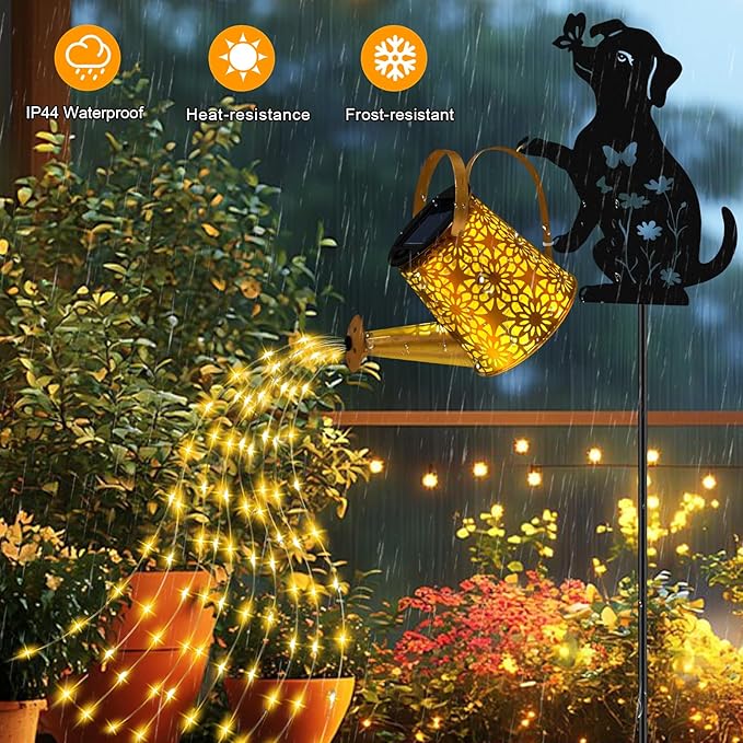 Dog With Watering Can/Cascading Lights - Solar, Waterproof