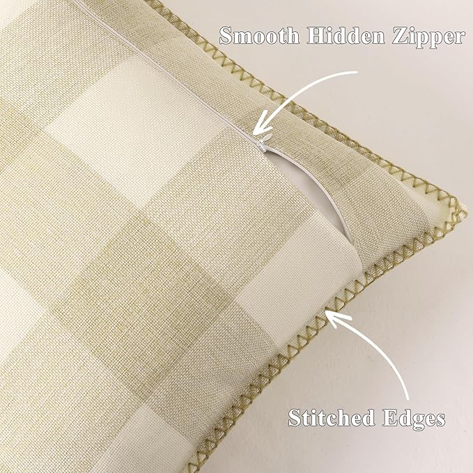 Set of 2 Buffalo Check Pillow Covers - 16x16 - Beige
