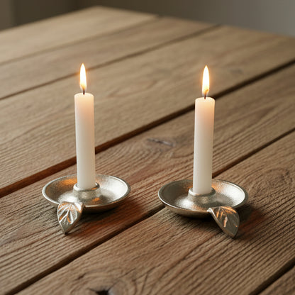 Antique Style Silver Dish Candlestick Holder - Set of 2