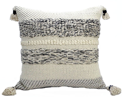 Handwoven Tassel Pillow - Black/Grey/Cream - 22" X 22"