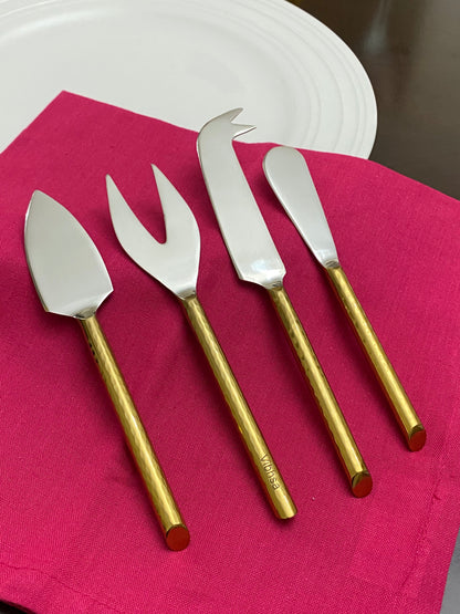 Set of 4 2-Toned Gold Handle Cheese Knives