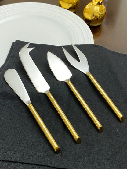 Set of 4 2-Toned Gold Handle Cheese Knives