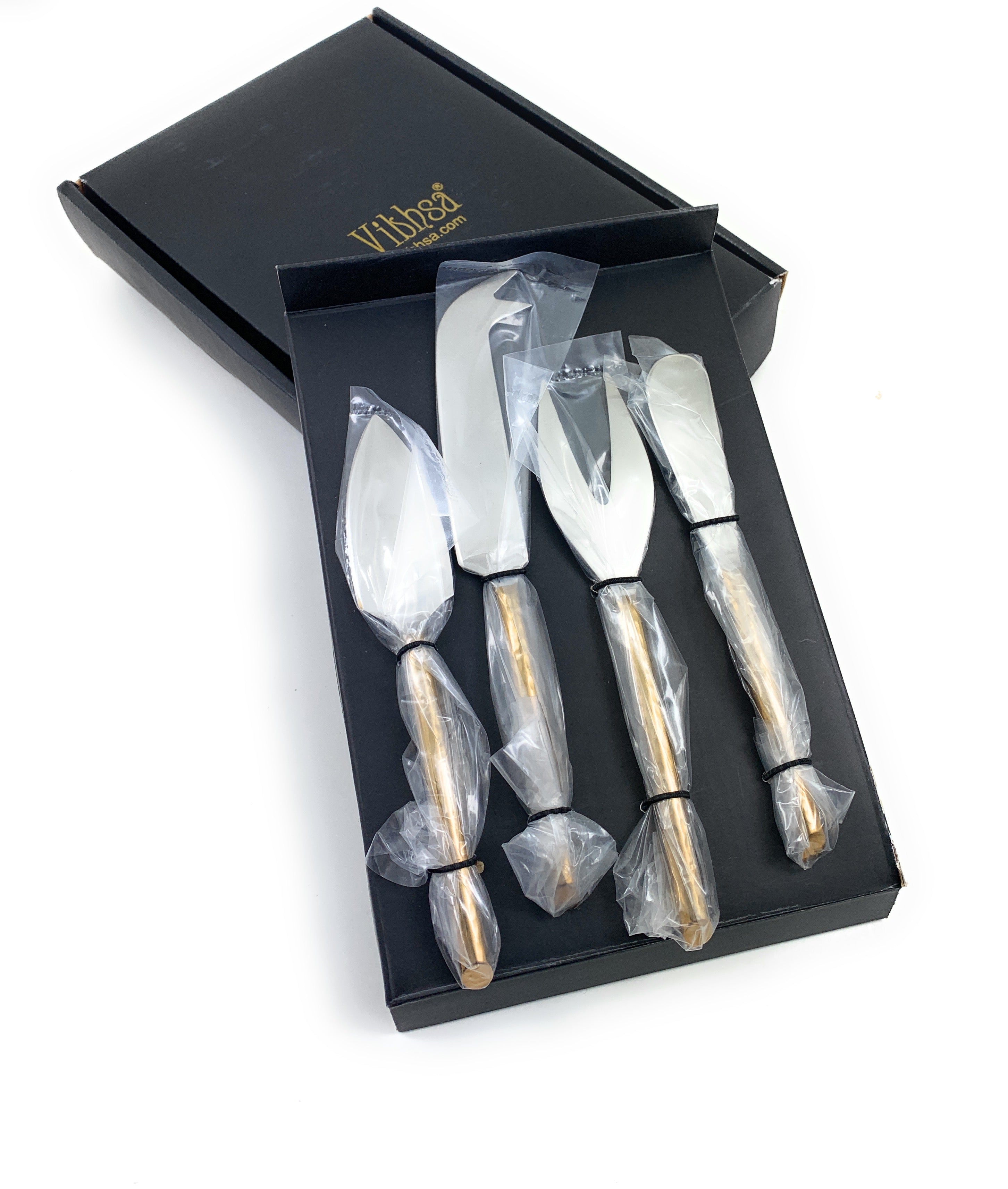 Set of 4 2-Toned Gold Handle Cheese Knives