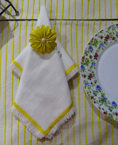 Set of 4 Cloth Napkins with Yellow Embroidery