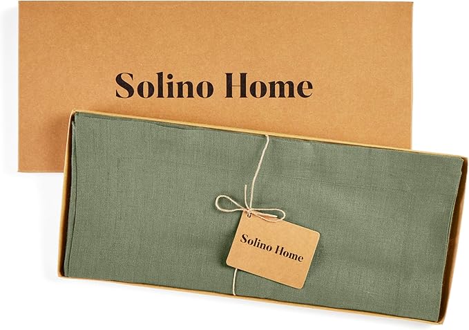 100% Pure Linen Table Runner 14 x 48 Inch - Artichoke Green