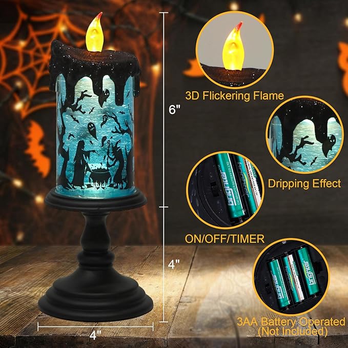Battery Operated Spooky Spinning Tornado LED Candle -  Spooky Blue