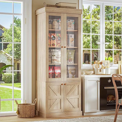 Farmhouse Bookcase with Glass Doors - Natural